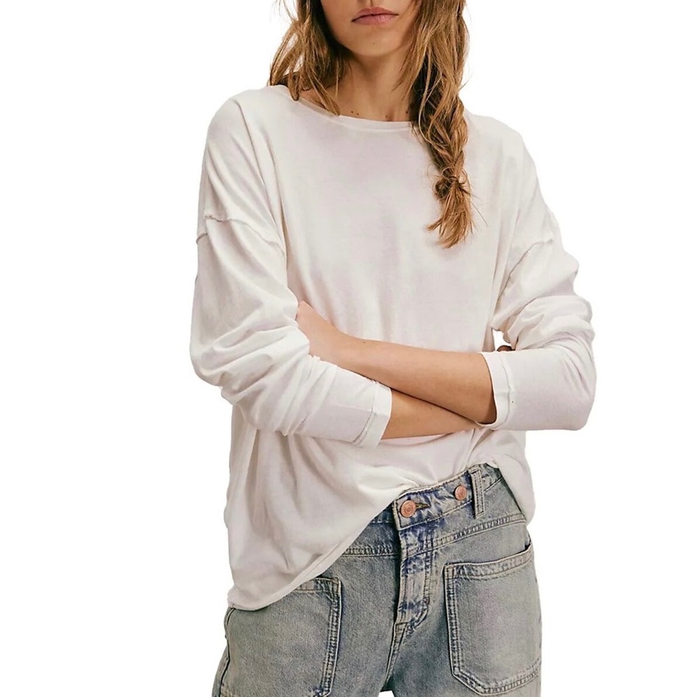 Free People Nina Tee White Oversized Long Sleeve